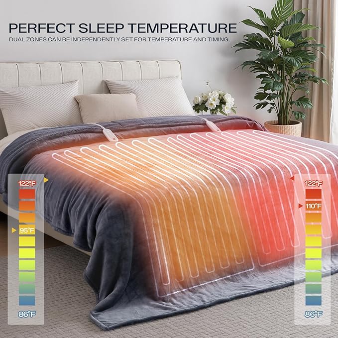 Heated Blanket Electric Queen Size 84"x90" with Dual Controls, Heating Blanket with Flannel & Sherpa for Bed, 8 Heat Levels & 10 Hours Auto Off, Full Body, Couch, Home Use, Machine Washable, Warm Gift
