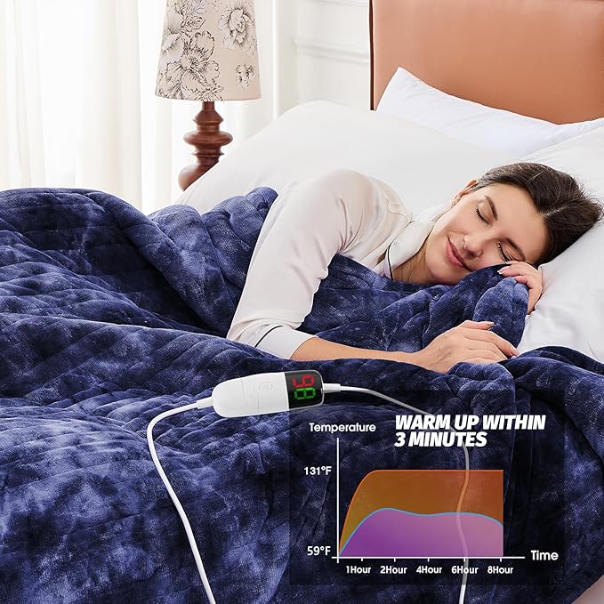 greenoak Heated Electric Blanket Throw, Faux Fur Sherpa Heating Blanket for Sofa Bed, Warm Winter Gifts for Dad/Grandma, Heater Lap Blankets 5-Position Timer &10 Heating Levels 72''*84" Cobalt