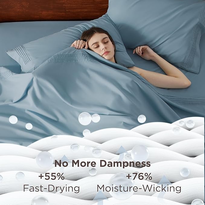 Bedsure Deep Pocket Twin Sheets Set - Fits Mattresses Up to 21 Inches Thick -3 Piece GentleSoft Bed Sheets, Moisture Wicking, Soft & Cooling Bedsheet & Pillowcases, Easy & Secure Fit, Mineral Blue