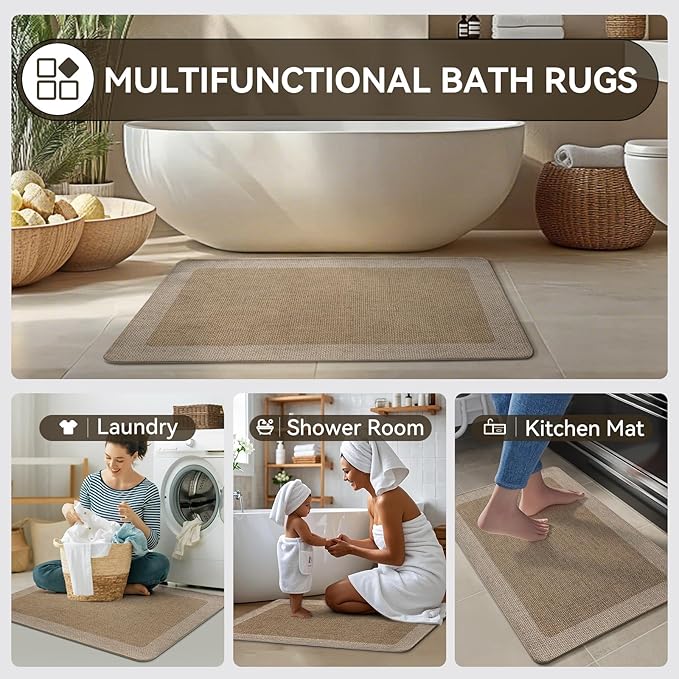 Bathroom Rugs, Ultra Thin Bath Mat Fit Under Door Super Absorbent Non Slip Quick Dry Bath Mat, Rubber Backing Shower Mat Outside Shower