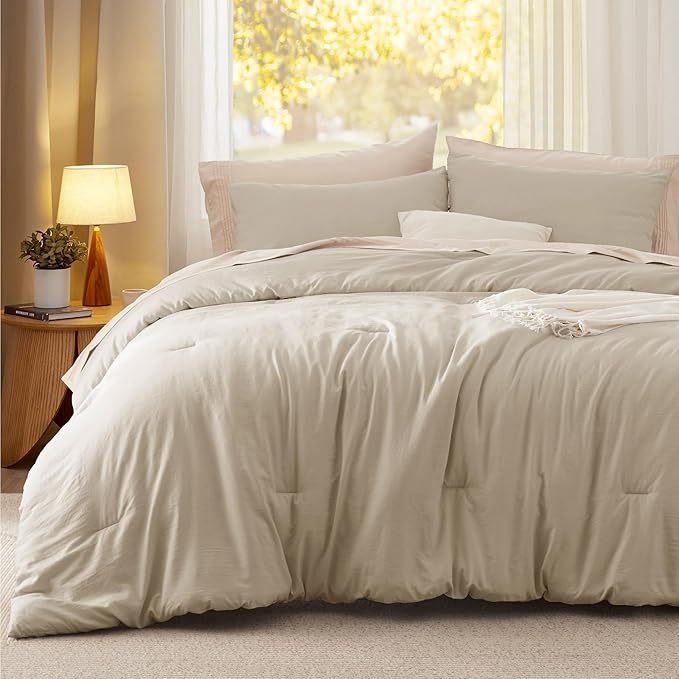Bedsure Queen Size Comforter Set, Sand Soft Prewashed Bedding for All Seasons, 3 Pieces GentleSoft™ Warm Down Alternative Bed Set, 1 Lightweight Comforter (90"x90") and 2 Pillowcases (20"x26")