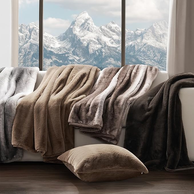 EVERGRACEHOME Ultra Soft Luxury Fluffy Mink Faux Fur Throw Blanket, Thick Warm Fall Winter Blankets for Bed, Couch, Cozy Plush Reversible Blanket for Chair, Sofa (Natural Tan, 60"x80")