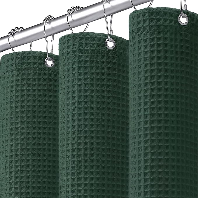 Stall Waffle Shower Curtain - Dark Green Cotton Fabric Texture Heavyweight Shower Curtain for Narrow Bathroom,Washable,60Wx72L
