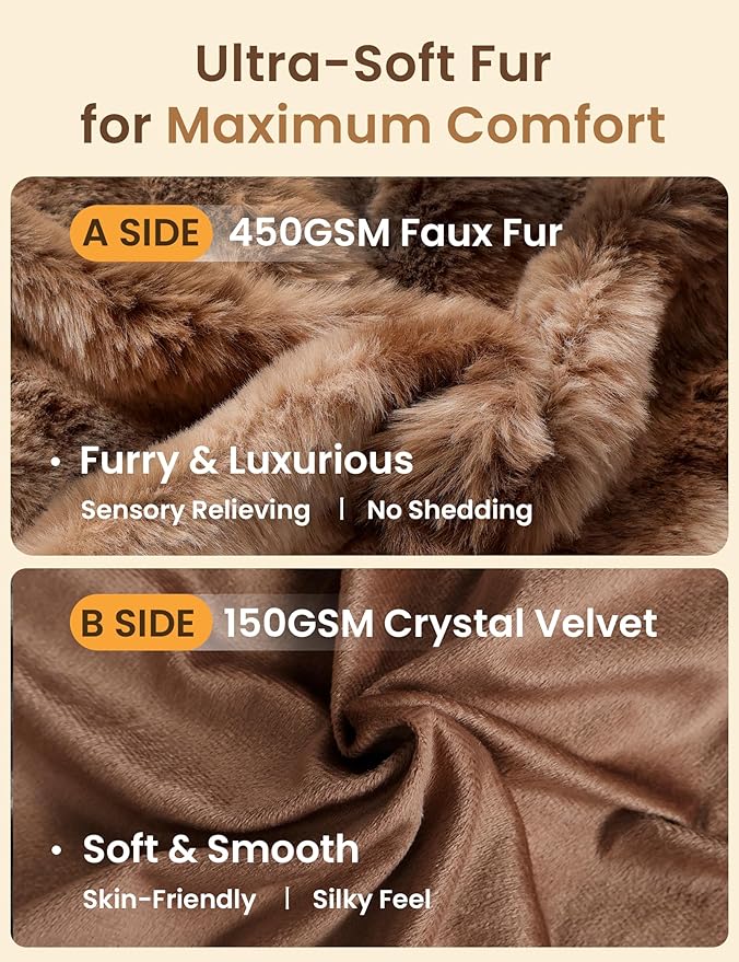 ZonLi Fluffy Bubble Body Pillow – Faux Rabbit Fur Long Pillow for Sleeping & Lounging, 20x54 inch Cozy Dual-Sided Plush Pillow with Adjustable Memory Foam Filling & Washable Cover, Brown