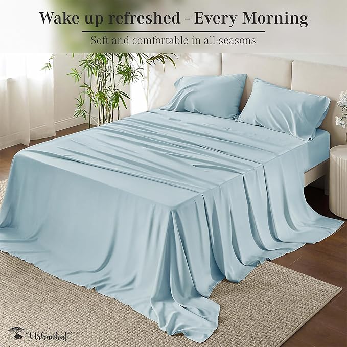 URBANHUT 700 Thread Count King Size Egyptian Cotton Sheets, 4Pc Sheet Set Soft Luxury Bed Sheets for King Size Bedding, Sateen Weave Hotel Bedsheets, 16'' Elasticized Deep Pocket - Light Blue