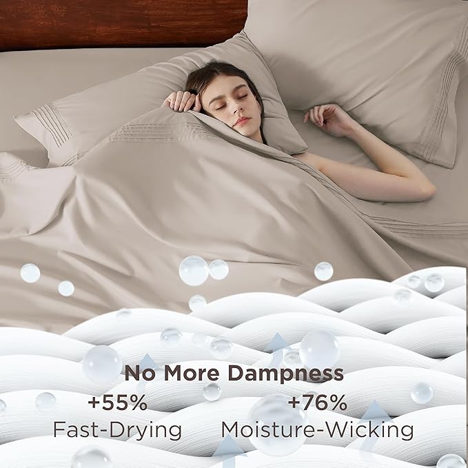 Bedsure Deep Pocket King Sheet Set - Fits Mattresses Up to 21 Inches Thick - 4 Piece GentleSoft Bed Sheets, Moisture Wicking, Soft & Cooling Bedsheet & Pillowcases, Easy & Secure Fit, Linen
