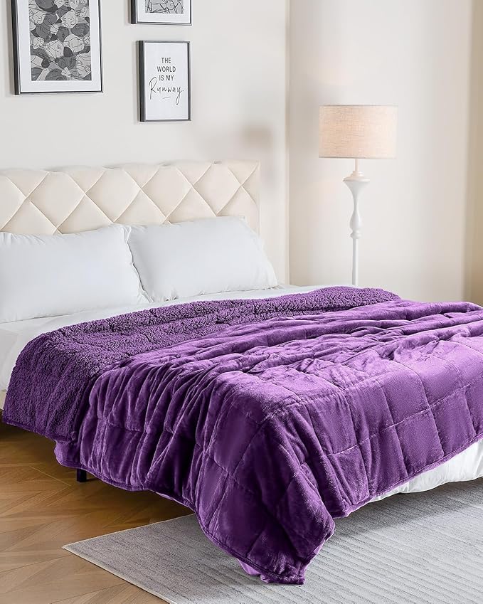 Uttermara Weighted Blanket for Adults, Double Size Heavy Blanket with Reversible Soft Shiny Velour Fleece and Cozy Warm Sherpa for Couch Bed, Calming and Relaxing, 48 x 72 inches 15 lbs in Purple