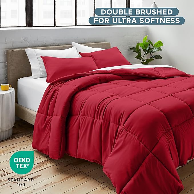 Bare Home Comforter Set - Twin/Twin Extra Long Size - Ultra-Soft - Goose Down Alternative - Premium 1800 Series - All Season Warmth (Twin/Twin XL, Red)