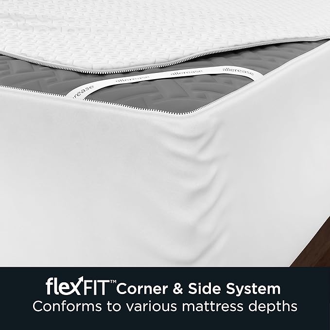 AllerEase Platinum Zip-Off Top Waterproof Mattress Protector Full Size 360 Degree Zipper Allergen Barrier Temperature Balancing Luxurious Plush Top Separately Machine Washable Mattress Cover (White)