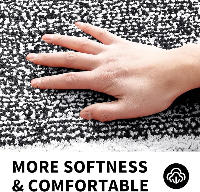 CozeCube Bath mats for Bathroom Non Slip, Fluffy Absorbent Microfiber Bath mat Washable, Aesthetic Bathroom Rugs, Long Jet Black Bath mat, Jet Black, 47" x 24"