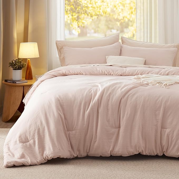 Bedsure King Size Comforter Set, Light Pink Soft Prewashed Bedding for All Seasons, 3 Pieces GentleSoft™ Warm Down Alternative Bed Set, 1 Lightweight Comforter (104"x90") and 2 Pillowcases (20"x36")