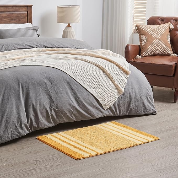 CozeCube Bath mats for Bathroom Non Slip, Fluffy Absorbent Microfiber Bath mat Washable, Aesthetic Bathroom Rugs, Large Harvest Gold Striped Bath mat, Harvest Gold, 36" x 24"