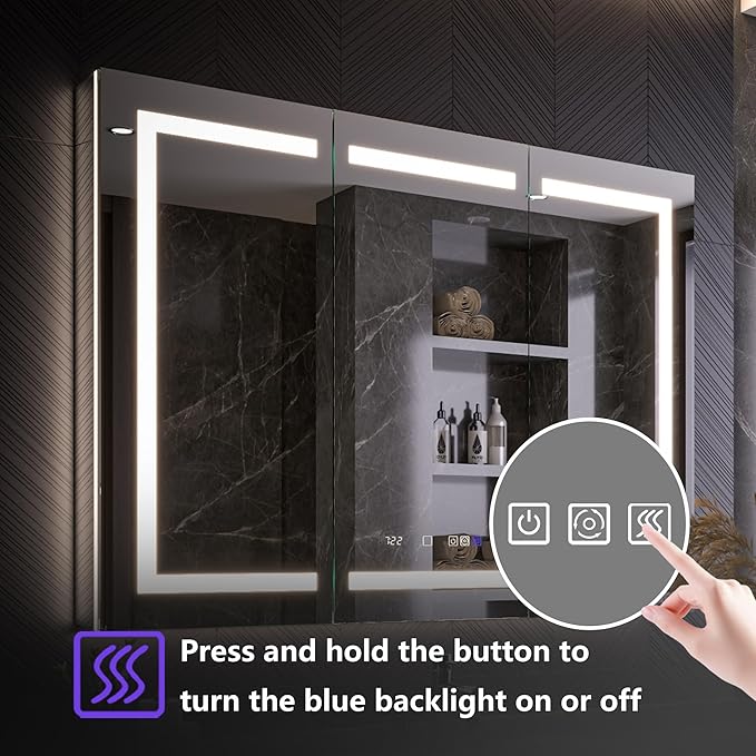 Lighted Medicine Cabinet with Mirror 48"x36" Recessed LED Medicine Cabinet Mirror, Front&Backlit, Anti-Fog, Stepless Dimming, 3-Color Temperatures, Magnifier, 2 Outlets, Storage Shelves, ETL Certified