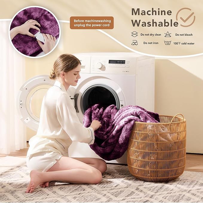 Homemate Electric Heated Blanket Queen Size - 84"x90" Heating Blanket Queen Size Dual Control 1/2/4/6/8 Hours Auto-Off 10 Heat Level Over-Heat Protection Luxury Faux Fur Sherpa ETL Certification