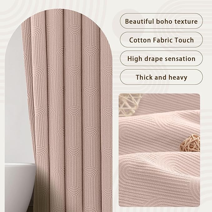Awellife Boho Shower Curtains for Bathroom Cotton Fabric Touch Pink Bohemian Mid Century Minimalist Arch 72" L X 72" W