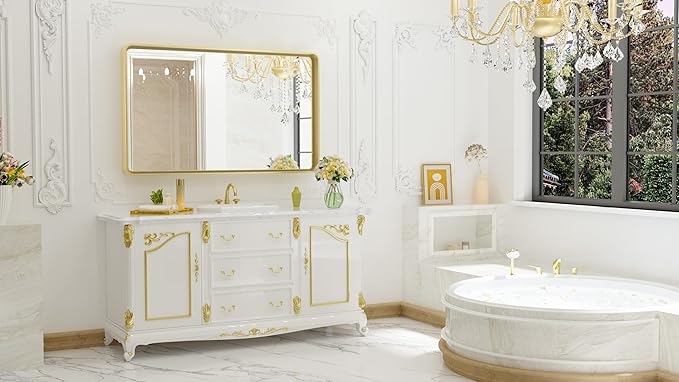 TETOTE Brushed Gold Bathroom Mirror, 40 x 24 Inch Metal Framed Mirror, Brushed Brass Rectangle Wall Mounted Golden Vanity Mirror (Horizontal/Vertical)