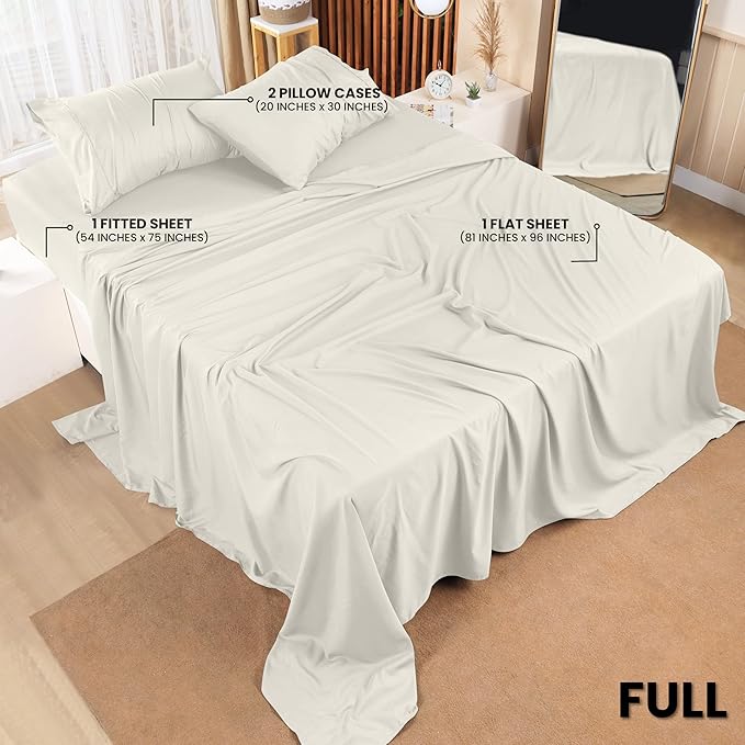 Utopia Bedding Full Sheet Set – 4 Piece Bed Sheets for Full Size Bed, Soft and Breathable Microfiber, Includes 1 Fitted Sheet, 1 Flat Sheet and 2 Pillowcases (Ivory)