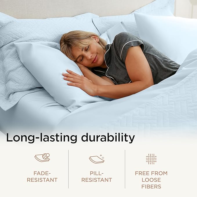 Threadmill 100% Cotton Sheets for Twin XL Size Bed - 600 Thread Count Twin XL Bed Sheets Set with 15” Deep Pocket - Sateen Weave 3-Piece Bedding Set with Cooling Effect, Blue