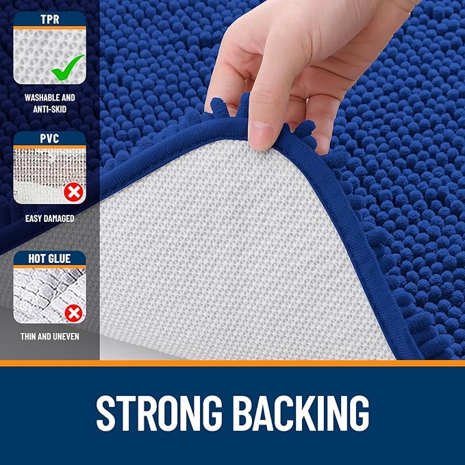 OLANLY Toilet Rugs U-Shaped 24x20, Extra Soft Absorbent Chenille Contour Bathroom Rugs for Toilet, Dry Quickly, Machine Washable, Non-Slip Bath Mat, Royal Blue