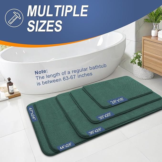 OLANLY Thick Memory Foam Bath Mat Rug 47x24, Extra Soft Absorbent Bathroom Rug, Quick Dry Bath Mats, Non-Slip, Washable Carpet for Bathroom, Tub and Shower, Home Decor Accessories, Blackish Green
