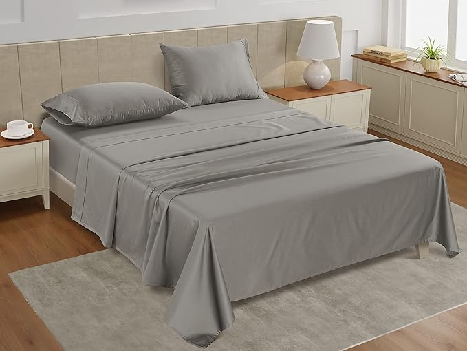 LANE LINEN XL Twin Sheet Set – 450 Thread Count Cotton Sheets, Naturally Cooling & Soft Sateen Weave, 15” Deep Pocket Fits Mattress, Premium Bedding Sheets & Pillowcase, Paloma