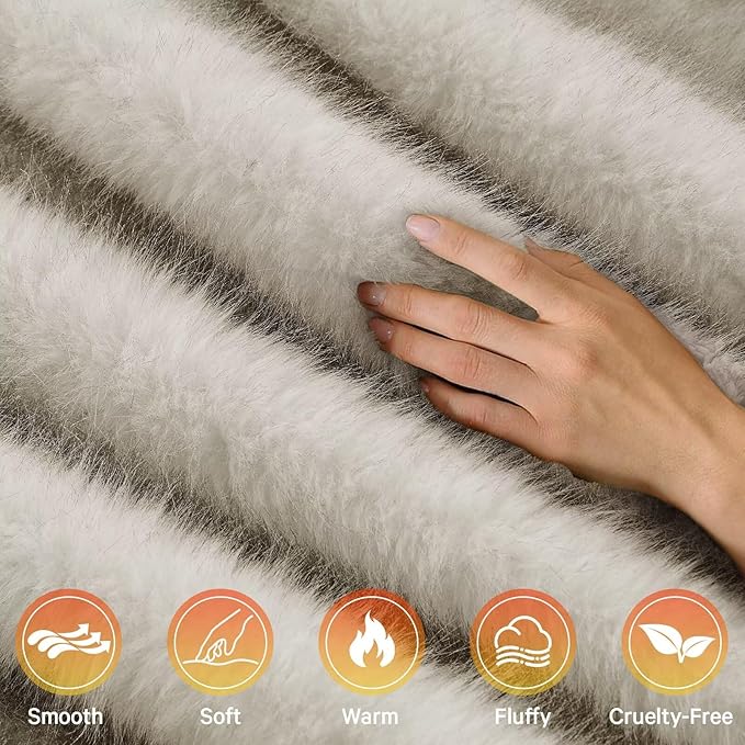 Heated Electric Blanket Throw,Octrot 50"X60" Faux Fur Heating Blanket Luxury Christmas Gifts Heavy Plush with 10 Heats Levels & 8 Hours Auto Off,Super Cozy Warm Fuzzy,Fluffy Decor Winter Warming,Beige