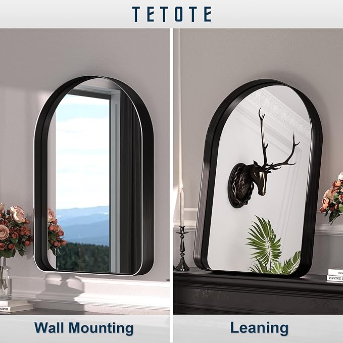 TETOTE Black Arched Mirror for Vanity,20 x 30 Wall Mounted Bathroom Mirror,Matte Black Metal Framed Farmhouse Mirrors for Makeup,Shatterproof Mirror for Entryway,Living Room,Fireplace