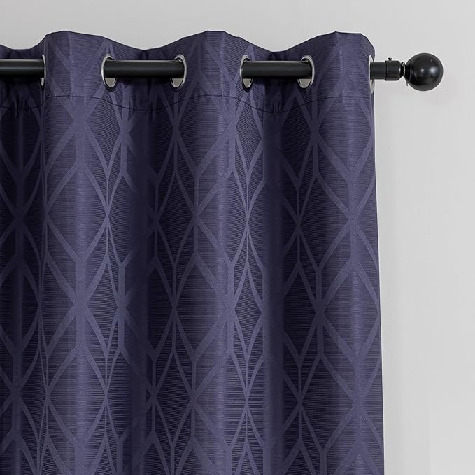 Amazon Basics Jacquard 2-Piece 100% Blackout Curtains, Living Room and Bedroom Drapes, Thermal Insulated Window Treatment, 52"x95", Dark Blue