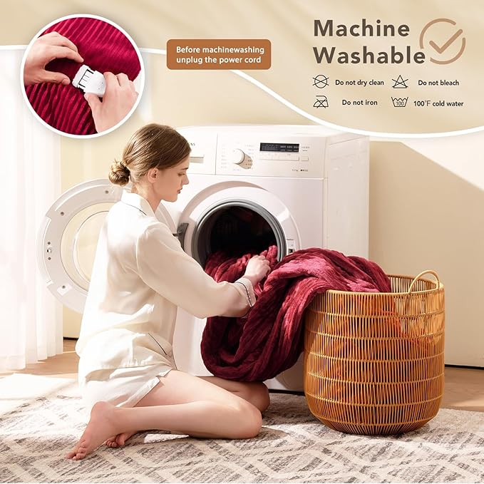 Homemate Heated Blanket Electric Throw - 50"x60" Heating Blanket Throw 1/2/4/6/8 Hours Auto-Off 10 Heat Levels Over-Heat Protection Soft Flannel Sherpa ETL Certification