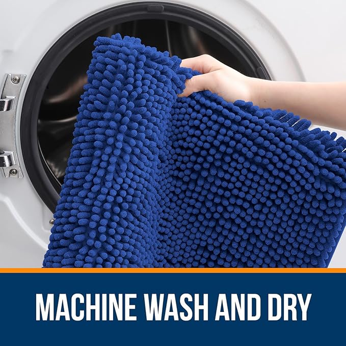 OLANLY Bathroom Rugs 47x17, Extra Soft Absorbent Chenille Bath Rugs, Rubber Backing Quick Dry, Machine Washable Bath Mats for Bathroom Floor, Tub and Shower, Home Decor Accessories, Royal Blue