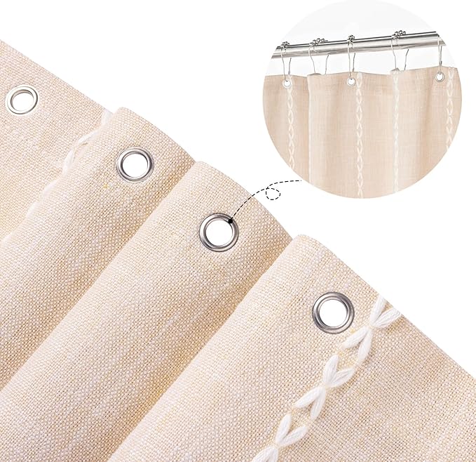 MitoVilla Beige Boho Long Shower Curtain 72 x 78, Cream Farmhouse 78 inch Long Polyester Linen Fabric Shower Curtains with Tassel for Chic Cottagecore French Country Bathroom Decor