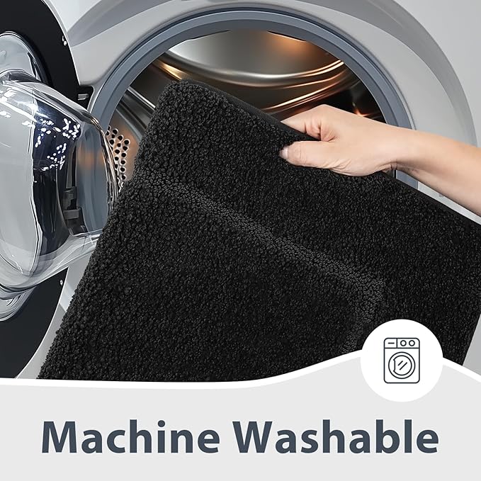 Bathroom Rugs 30" x 60", Non-Slip Extra Soft Absorbent Bath Rugs, Machine Washable Quick Dry Bath Mats for Bathroom Floor, Shower, Bathtub and Sink, Black