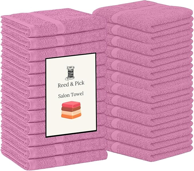 Reed&Pick Hand Towels (Pack of 24) Pink Economy Towels Salon Towels - 100% Cotton Spa Towel– 16 x 27 Inches Highly Absorbable, Facial, Gym, Hair Face Towels Bulk