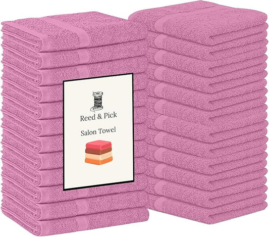 Reed&Pick Hand Towels (Pack of 24) Pink Economy Towels Salon Towels - 100% Cotton Spa Towel– 16 x 27 Inches Highly Absorbable, Facial, Gym, Hair Face Towels Bulk
