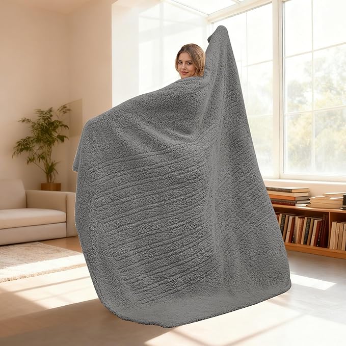 Electric Heated Blanket 6 Heating Settings & 1-10H Auto Off Full 72×84 Double Sided Plush Sherpa Ultra-Soft Warm Thick, Machine Washable, Fast Heating, Home Office Light Gray