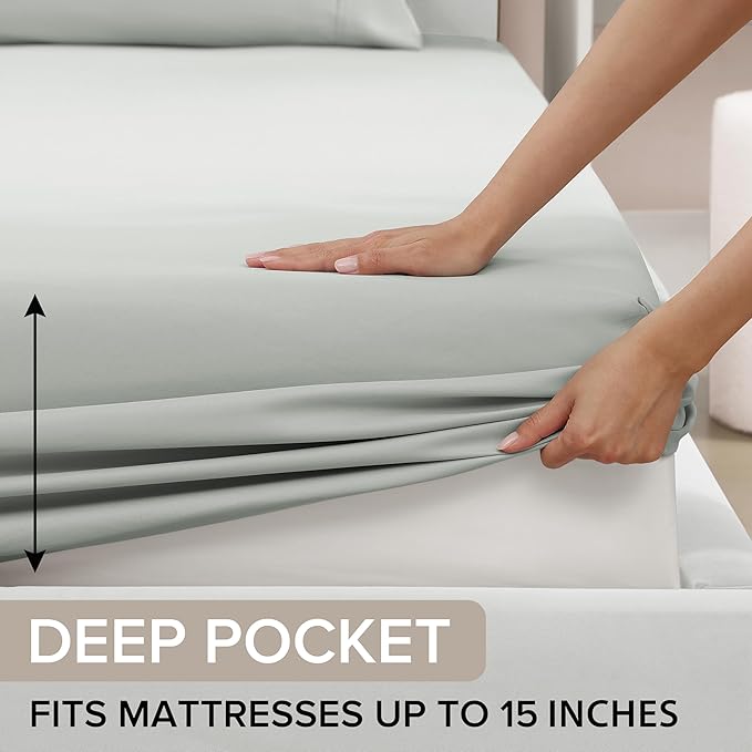 UGG Twin Sheet Set, 3-Piece Luxury Cooling Twin Sheets Set, Deep Pockets, Premium Bedding with 1 Pillow Sham, Machine Washable, Soft Lightweight, Green (Hedi)