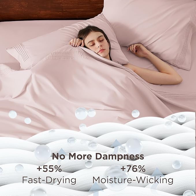 Bedsure Twin XL Sheets Dorm Bedding, GentleSoft Breathable Extra Long Twin Sheets & Pillowcases, Moisture Wicking Cooling, Deep Pocket Fits Mattress Up to 21 Inches Thick, Blush Pink
