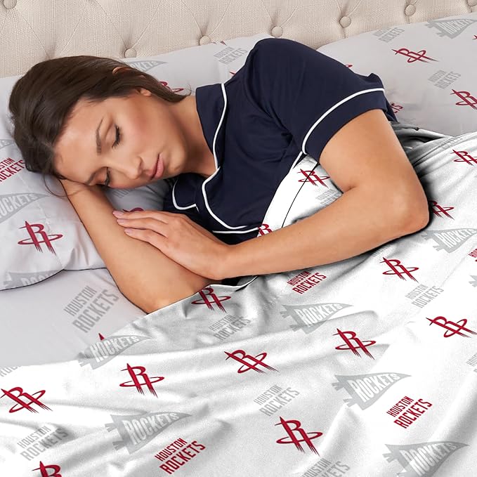 Northwest Officially Licensed Houston Rockets NBA Twin Size Sheet Set – Soft Team Logo Bedding for Dorms, Bedrooms, Fan Caves & Game Day Style