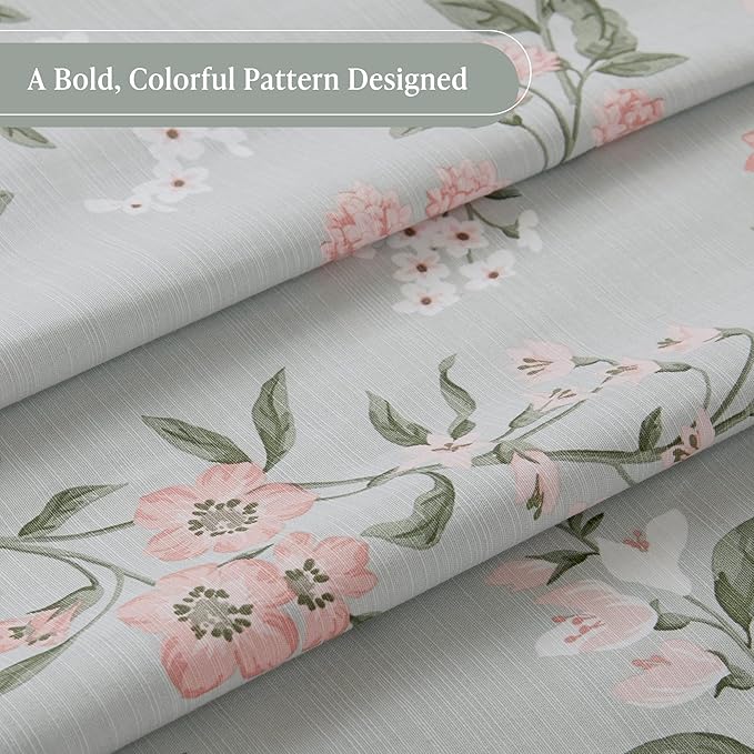 Martha Stewart Meadow Floral Shower Curtain, Cotton-Rich Slub Texture, Timeless Garden Design, Classic to Modern Farmhouse Bathroom Decor, Machine Washable 72"x72", Green