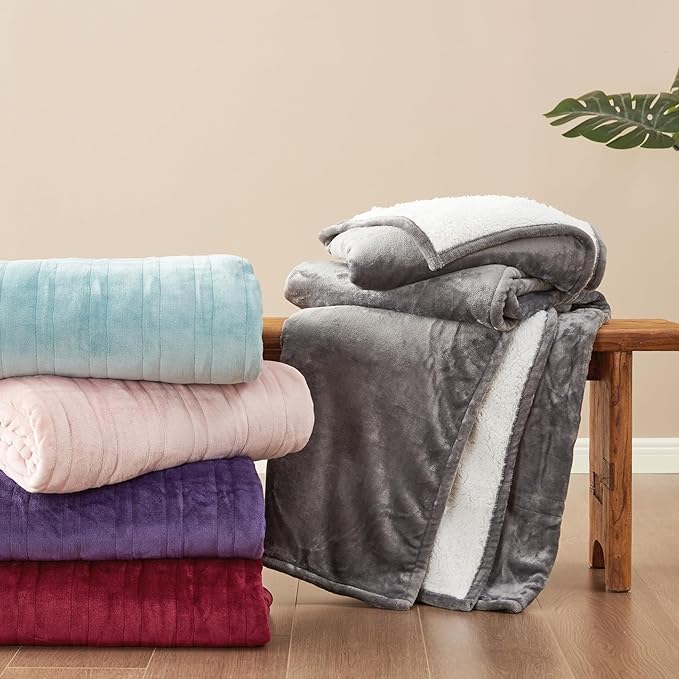 EHEYCIGA Heated Blanket Electric Blanket King Size - Heating Blanket with 9 Heating Levels & 10 Hours Auto Off, Soft Cozy Sherpa Washable Dual Control Blanket with Fast Heating, 90 x 100 Inches