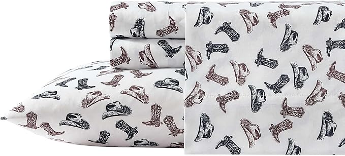 Wrangler - Full Bed Sheets, Ultra-Soft & Lightweight Bedding with Matching Pillowcases, Lightweight Bed Set for All Season Comfort, Oeko-Tex Certified (Boots N Hats Black)