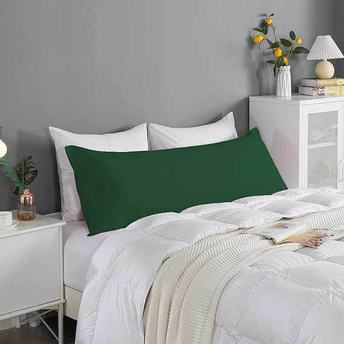 ELNIDO QUEEN Body Pillow with Pillowcase - Soft Long Bed Pillow for Adults - Breathable Full Body Pillow Insert for Sleeping, 20x54inches - Dark Green