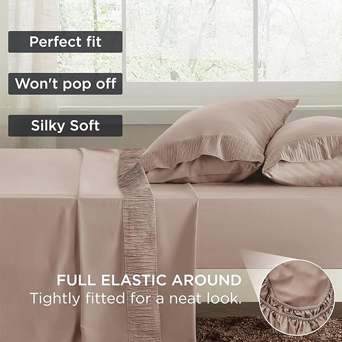 Bedsure Full Size Bed Sheets - 4 Pieces Soft Full Sheet Set - Breathable & Cooling - Hotel Luxury - Easy Care Polyester Microfiber Bedding for Women, Men, Khaki