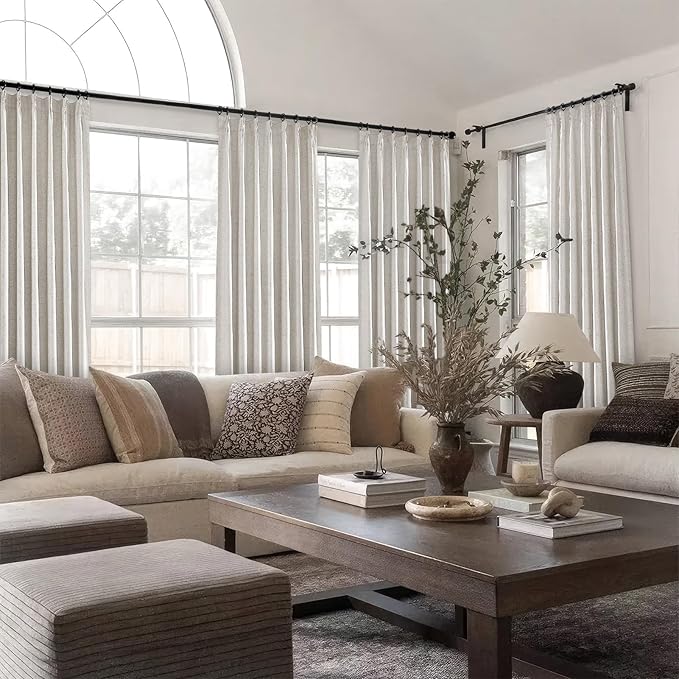 Topfinel 102 Inches Long Custom Blackout Linen Curtains, Pinch Pleated Noise Cancelling Curtains with Pin Hooks for Traverse Rods, Burlap Viral Drapes 2 Panels for Living Room Master Bedroom