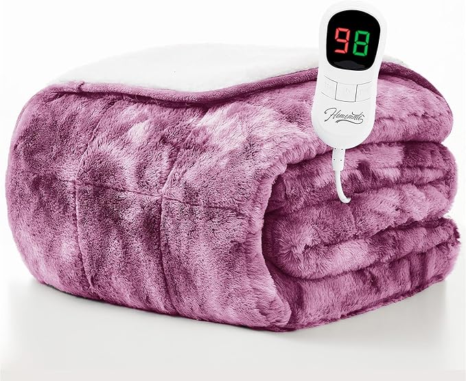 Homemate Heated Weighted Blanket for Adults - 72"x84" 20lbs Electric Throw Fast Heating Heavy Blanket 1/2/4/6/8 Hour Auto Off 10 Heat Levels Over-Heat Protection Luxury Faux Fur Sherpa