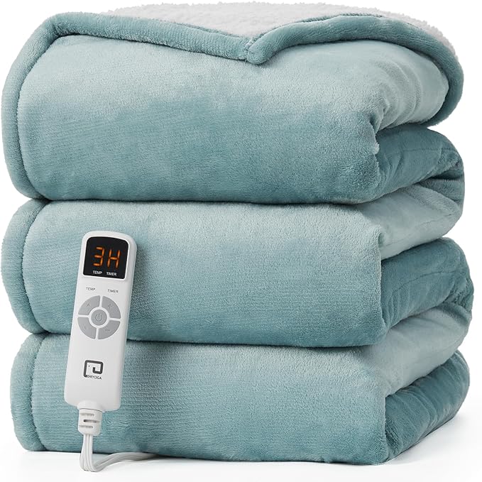EHEYCIGA Heated Blanket Electric Blanket Twin - Heating Blanket with 9 Heating Levels & 10 Hours Auto Off, Soft Cozy Sherpa Washable Blanket with Fast Heating, 62 x 84 Inches