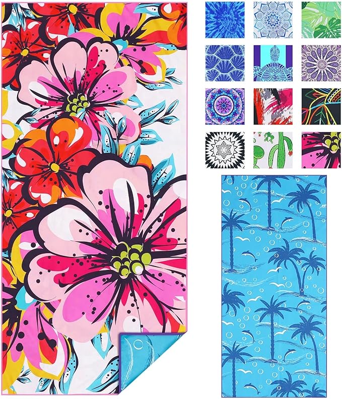 Microfiber Thin Beach Towel Lightweight 71x32 inch Oversized Extra Large Sand Free Towels Fast Dry for Travel Pool Camping Sports Beach Accessories Vacation Essential Gift