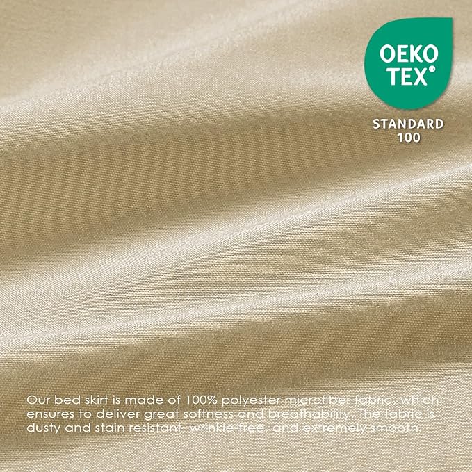 FreshCulture Queen Bed Skirt, Elastic Wrap Around Bed Skirt Queen Size, Bed Skirts for Adjustable Bed, Easy Fit with 22 Inch Drop Length, Hotel Quality Dust Ruffle for Queen Bed (Beige)
