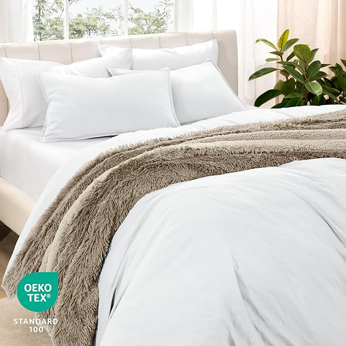 Bare Home Microfiber Duvet Cover Set - Ultra Soft Washed Microfiber - Oversized King Size - Linen-Like Look - Easy Care - Breathable Fabric - Our Softest Duvet Cover Set (Oversized King, White)