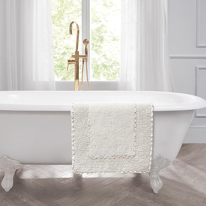 Laura Ashley Ruffle Border 100% Cotton Bath Rug, Ivory, 20"x 34"